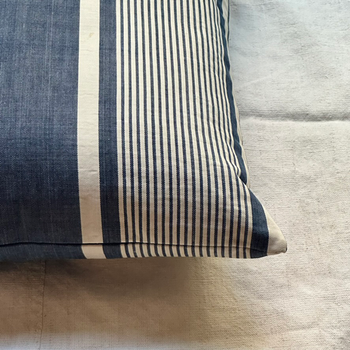 19th Century French Blue & White Ticking Pillow (#624)