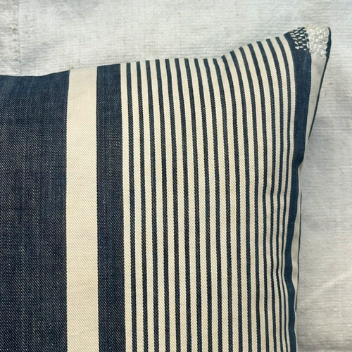 19th Century French Blue & White Ticking Pillow (#624)