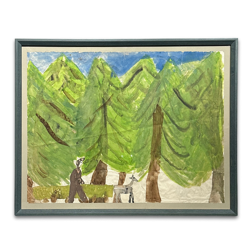 Early 20th-century Framed Naïve Watercolor Illustration by Caroline Thompson