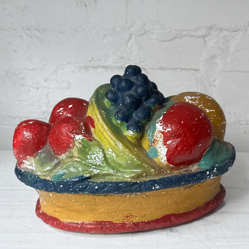 Vintage Chalkware Bowl of Fruit Sculpture