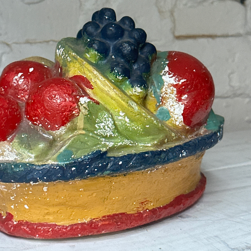 Vintage Chalkware Bowl of Fruit Sculpture