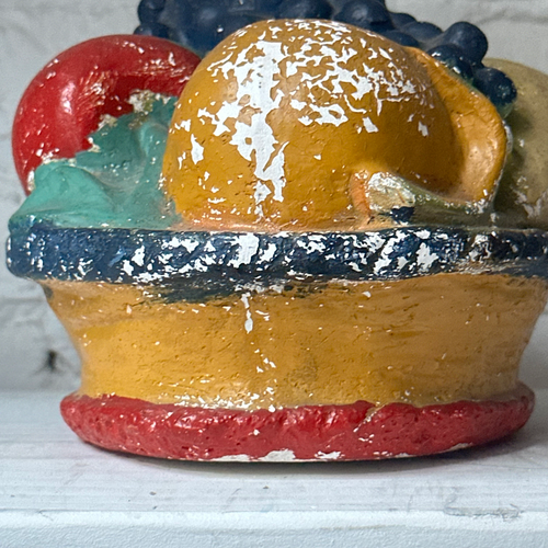 Vintage Chalkware Bowl of Fruit Sculpture