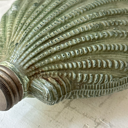 18th Century Green Shell Shaped Glass Flask