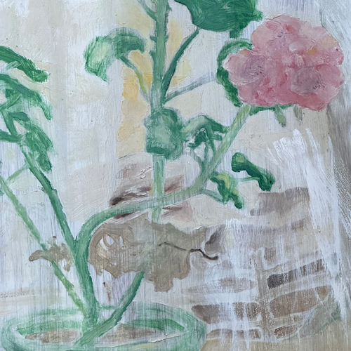 20th-century USA Still Life Painting "Geranium with Oak Leaf" by Clementine Collum