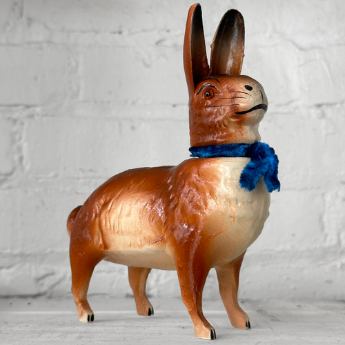 Papier-Mâché Standing Rabbit with Blue Neck Tie