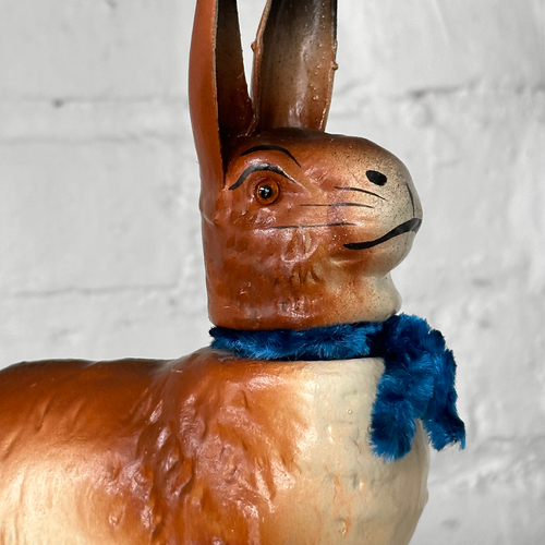 Papier-Mâché Standing Rabbit with Blue Neck Tie