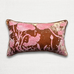 Waterlily Embroidered Silk Velvet Cushion in Copper