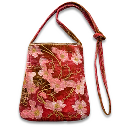 Azura Embroidered Silk Velvet Cross Body Bag in Shaded Light Rouge