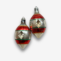 Set of 2 Silver, Red, Green and Yellow Oval Ornaments