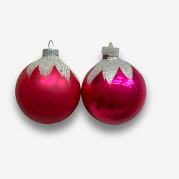 Set of 2 Pink and Silver Vintage Round Ornaments