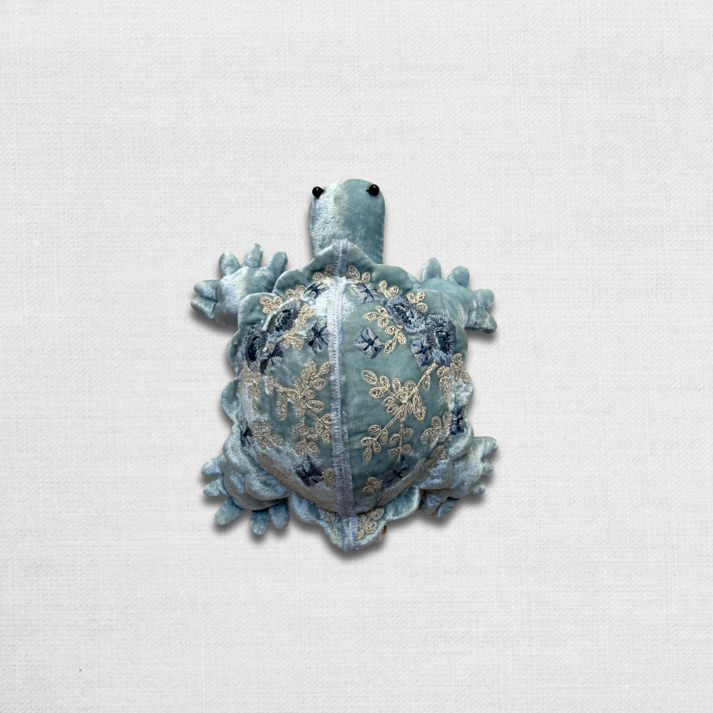 Miranda Silk Velvet Embroidered Mini Turtle In Heavenly Blue