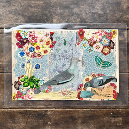 One of a Kind Collaged Birds & Flowers Mat (2-14)