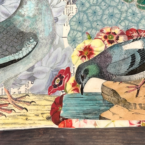 One of a Kind Collaged Birds & Flowers Mat (2-14)