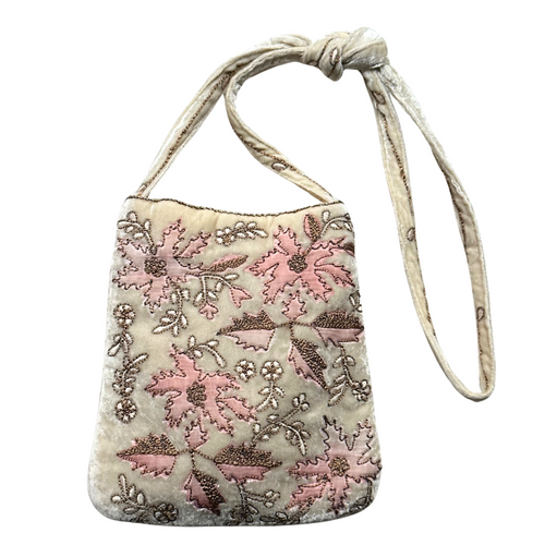 Alice Embroidered Silk Velvet Cross Body Bag in Ivory