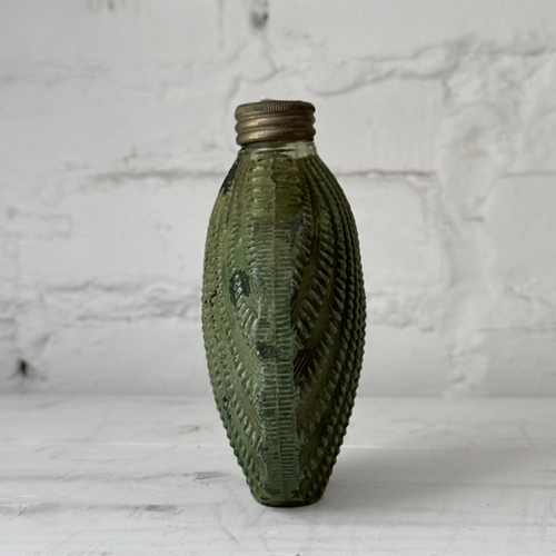 18th Century Green Shell Shaped Glass Flask