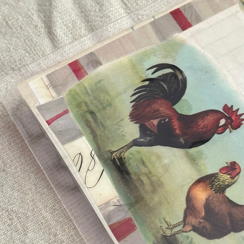One of a Kind Collaged Asparagus & Rooster Mat (#610)