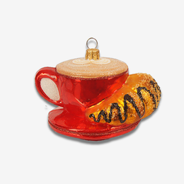 Coffee Cup with Croissant Ornament