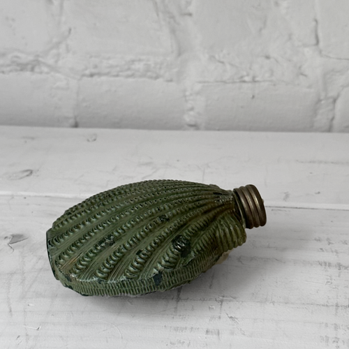 18th Century Green Shell Shaped Glass Flask