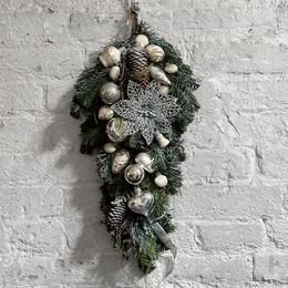 Decorated Branch Bunch with Silver Mixed Glass Ornaments