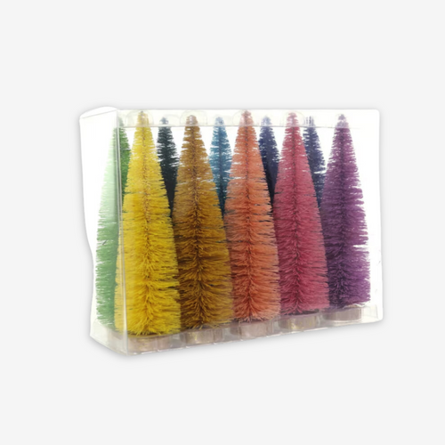 Set of 10 Multicolor Bottle Brush Trees