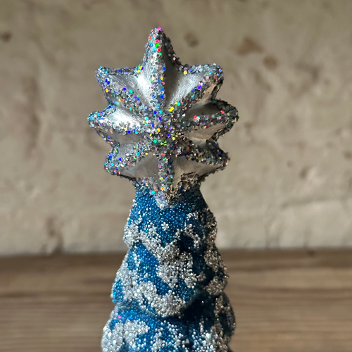 Papier-Mâché XL Blue Frost Beaded Tree