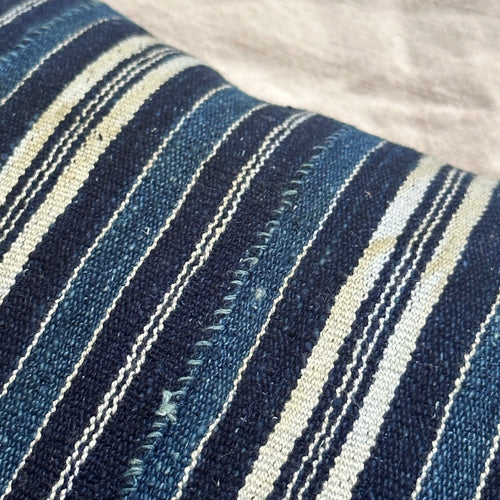 Custom Vintage African Indigo Pillow with Linen Backing (#99)