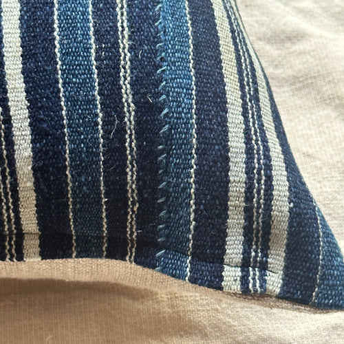 Custom Vintage African Indigo Pillow with Linen Backing (#99)