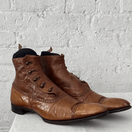 19th Century France Custom Leather Ankle Button Boots