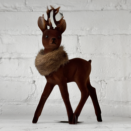 Flocked Reindeer with Fur Collar