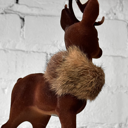 Flocked Reindeer with Fur Collar