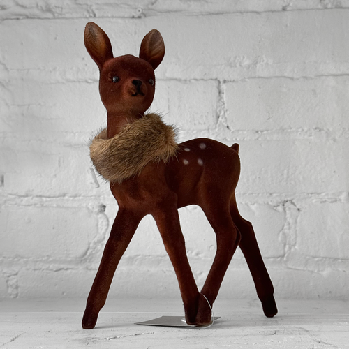 Flocked Bambi Reindeer with Fur Collar