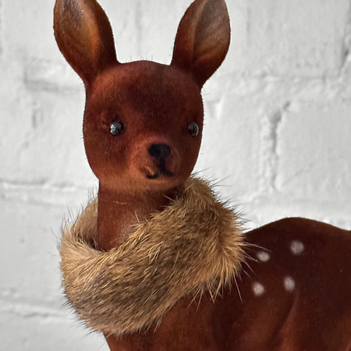 Flocked Bambi Reindeer with Fur Collar