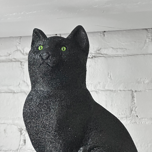 XL Black Glitter Cat Sitting