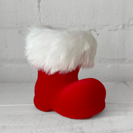 10" H Large Flocked Santa's Red Boot Bucket