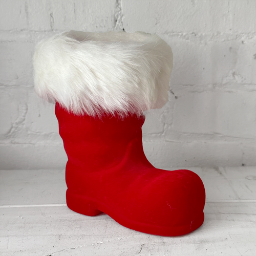 7" H Medium Flocked Santa's Red Boot Bucket