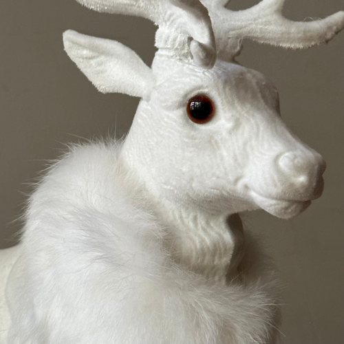 Large Flocked White Reindeer with Festive Adornment