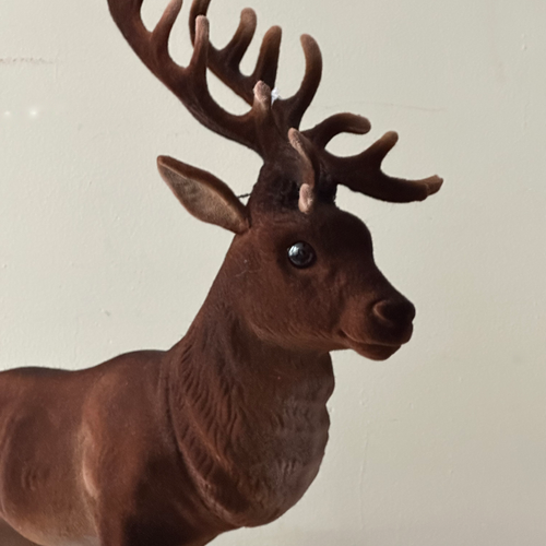 Large Flocked Brown Reindeer