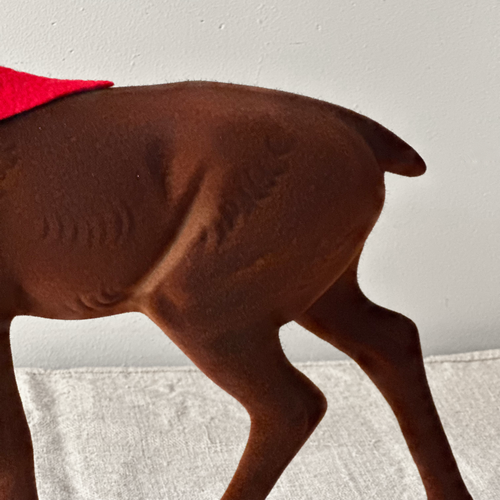 Large Flocked Brown Reindeer with Red Scarf