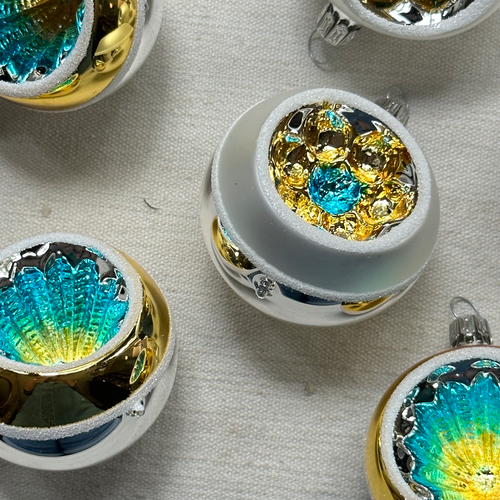 Set of 6 Nostalgic Gold & Blue Reflector Ornaments