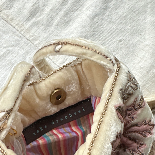 Alice Embroidered Silk Velvet Cross Body Bag in Ivory