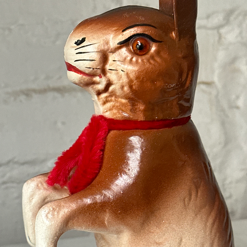 Papier-Mâché Large Upright Rabbit with Red Neck Tie