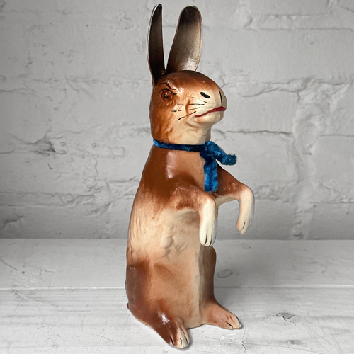 Papier-Mâché Large Upright Rabbit with Blue Neck Tie