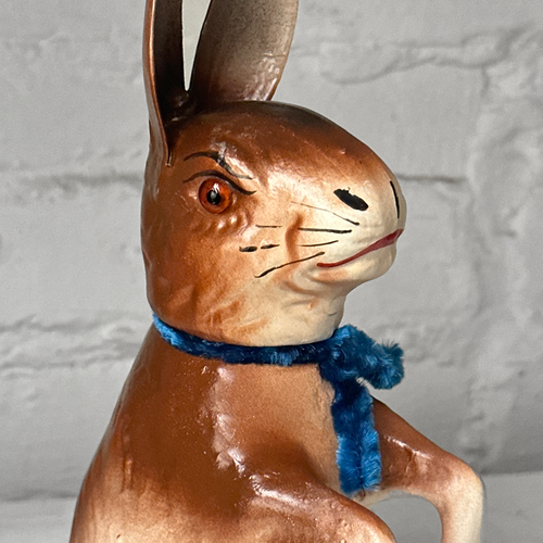 Papier-Mâché Large Upright Rabbit with Blue Neck Tie