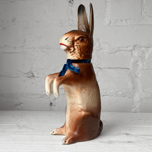 Papier-Mâché Large Upright Rabbit with Blue Neck Tie