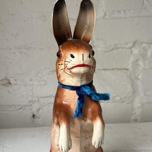 Papier-Mâché Large Upright Rabbit with Blue Neck Tie