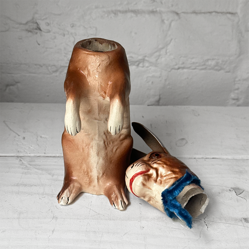 Papier-Mâché Large Upright Rabbit with Blue Neck Tie