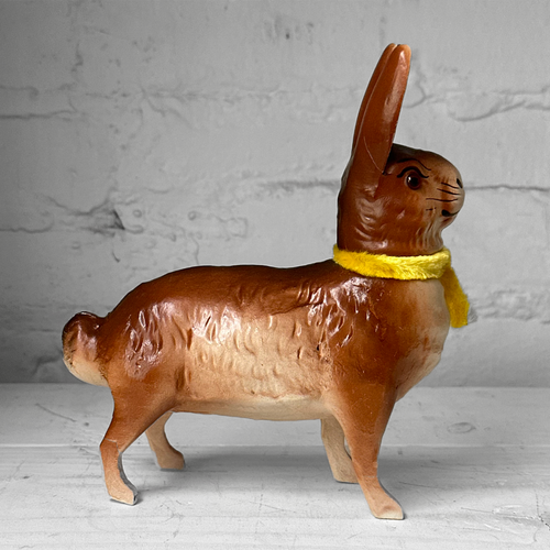 Papier-Mâché Standing Rabbit with Yellow Neck Tie