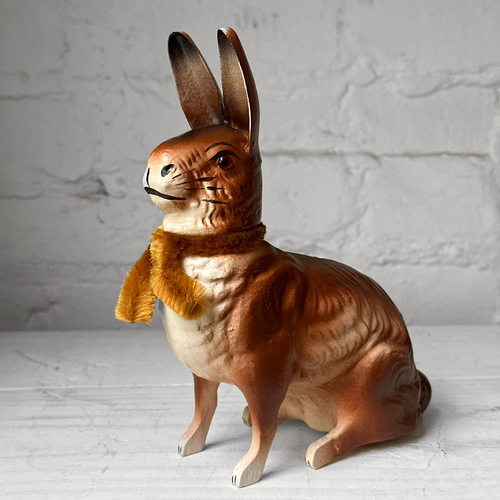 Papier-Mâché Seated Rabbit with Brown Neck Tie