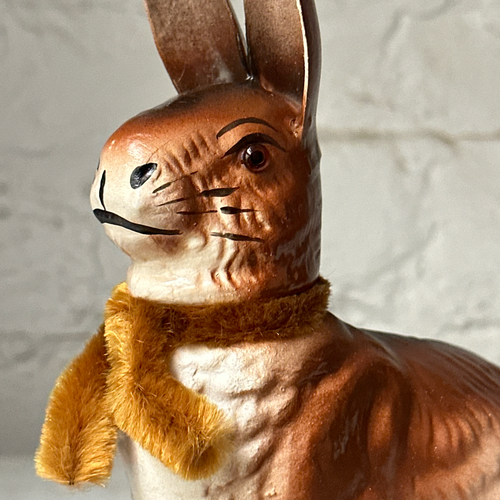 Papier-Mâché Seated Rabbit with Brown Neck Tie