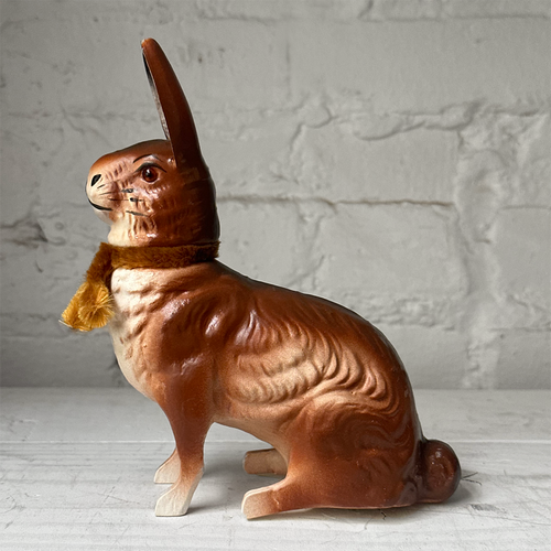 Papier-Mâché Seated Rabbit with Brown Neck Tie